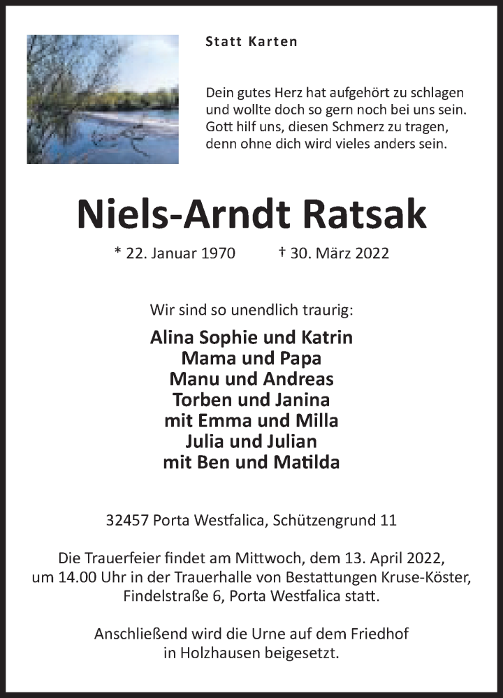  Traueranzeige für Niels-Arndt Ratsak vom 09.04.2022 aus Mindener Tageblatt