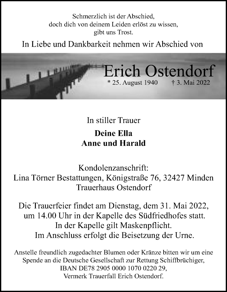  Traueranzeige für Erich Ostendorf vom 21.05.2022 aus Mindener Tageblatt