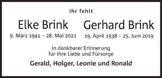 Anzeige von Gerhard Brink von Mindener Tageblatt