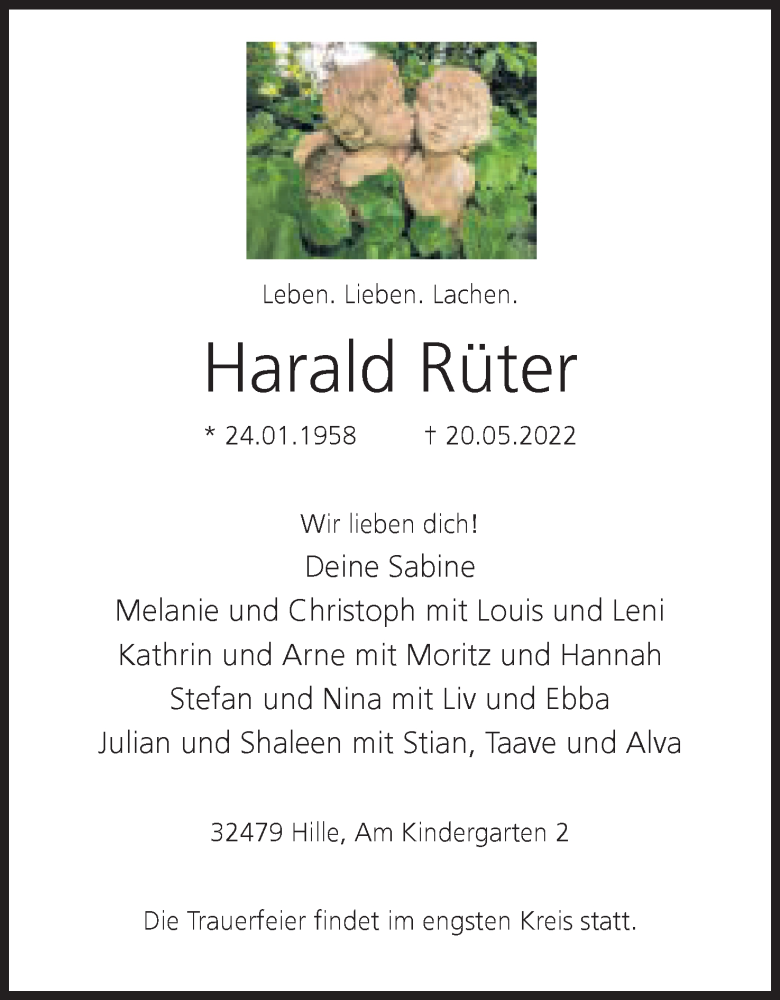  Traueranzeige für Harald Rüter vom 28.05.2022 aus Mindener Tageblatt