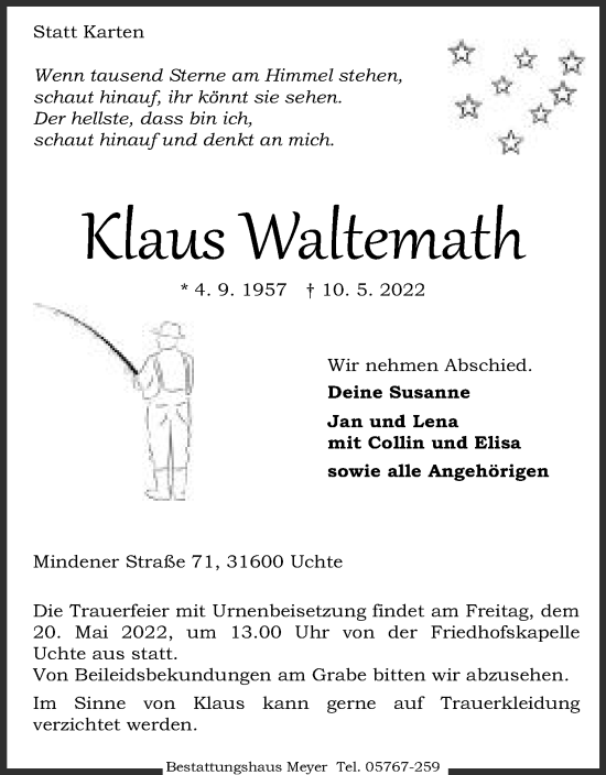 Anzeige von Klaus Waltemath von Mindener Tageblatt