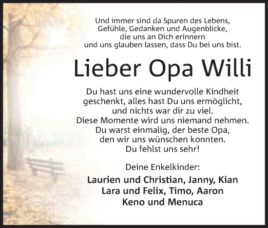 Anzeige von Opa Willi  von Mindener Tageblatt