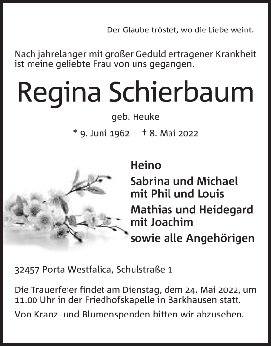 Anzeige von Regina Schierbaum von Mindener Tageblatt