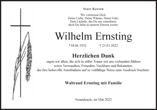 Anzeige von Wilhelm Ernsting von Mindener Tageblatt