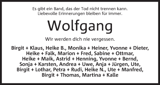 Anzeige von Wolfgang  von Mindener Tageblatt
