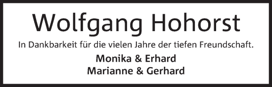 Anzeige von Wolfgang Hohorst von Mindener Tageblatt