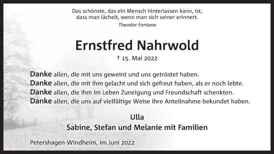 Anzeige von Ernstfred Nahrwold von Mindener Tageblatt