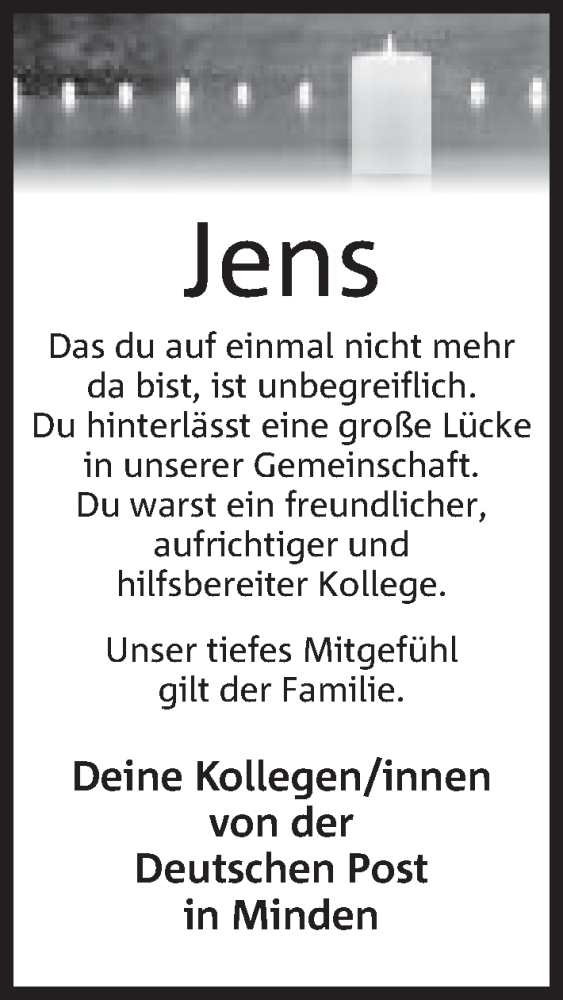 Traueranzeige für Jens  vom 25.06.2022 aus Mindener Tageblatt