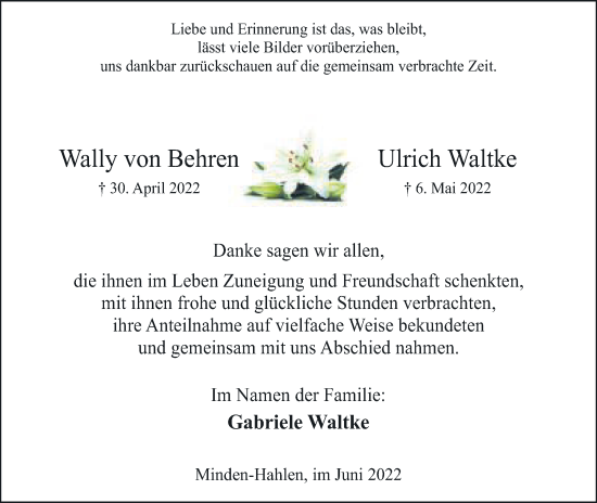 Anzeige von Ulrich Waltke von Mindener Tageblatt