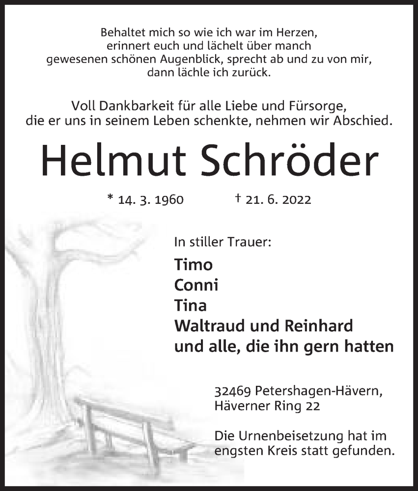  Traueranzeige für Helmut Schröder vom 02.07.2022 aus Mindener Tageblatt