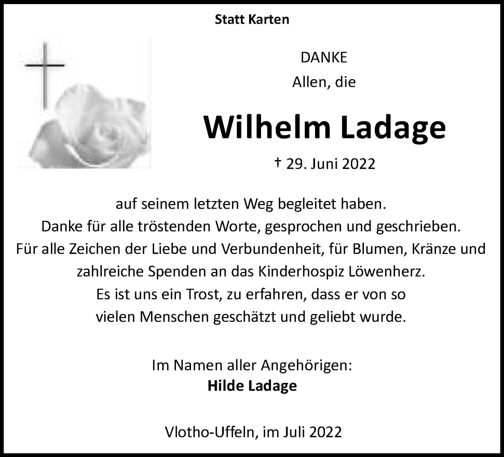 Traueranzeige für Wilhelm Ladage vom 30.07.2022 aus Mindener Tageblatt