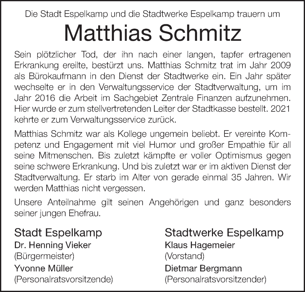  Traueranzeige für Matthias Schmitz vom 09.08.2022 aus Mindener Tageblatt