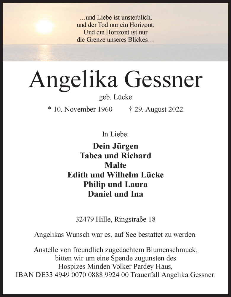  Traueranzeige für Angelika Gessner vom 07.09.2022 aus 