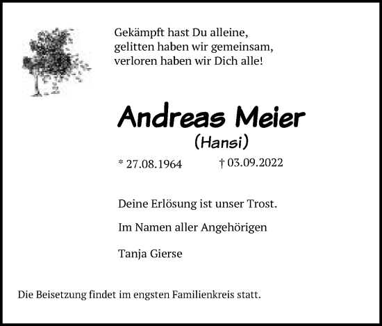 Anzeige von Andreas Meier von Mindener Tageblatt