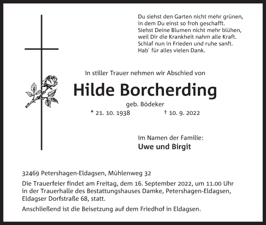 Anzeige von Hilde Borcherding von Mindener Tageblatt