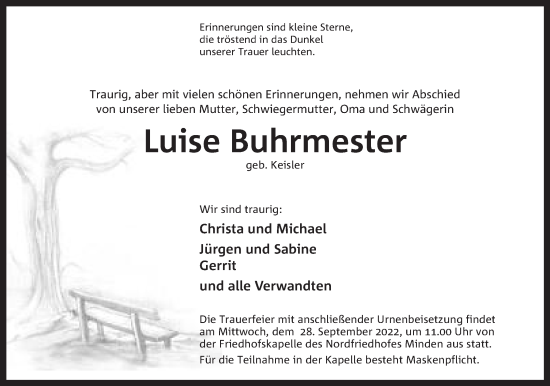 Anzeige von Luise Buhrmester von Mindener Tageblatt