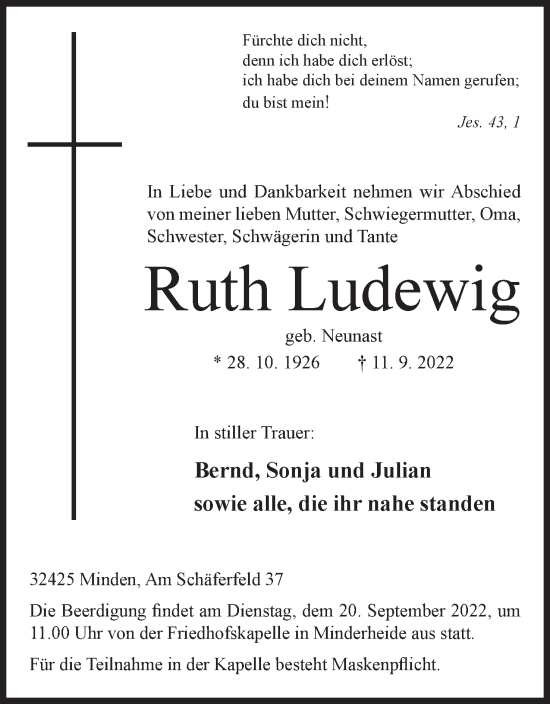 Anzeige von Ruth Ludewig von Mindener Tageblatt