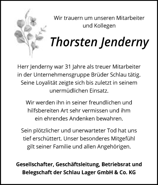 Anzeige von Thorsten Jenderny von Mindener Tageblatt