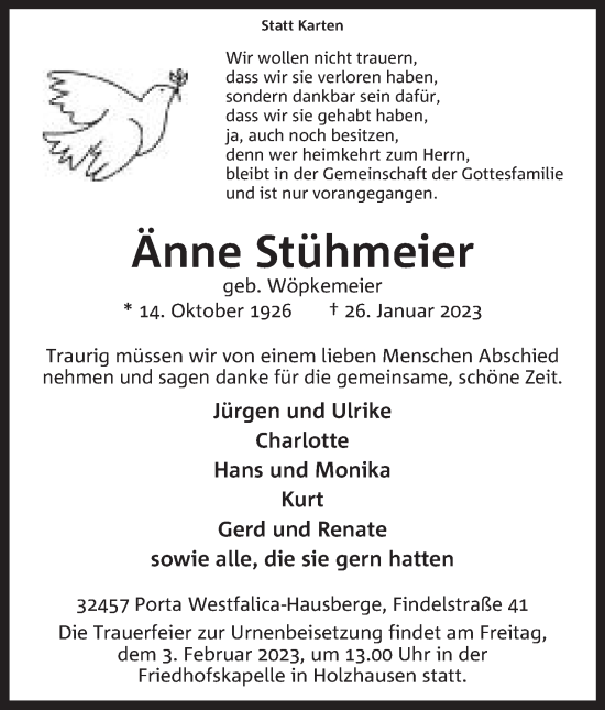 Anzeige von Änne Stühmeier von Mindener Tageblatt