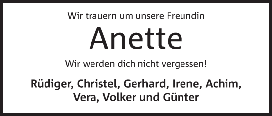 Anzeige von Anette  von Mindener Tageblatt