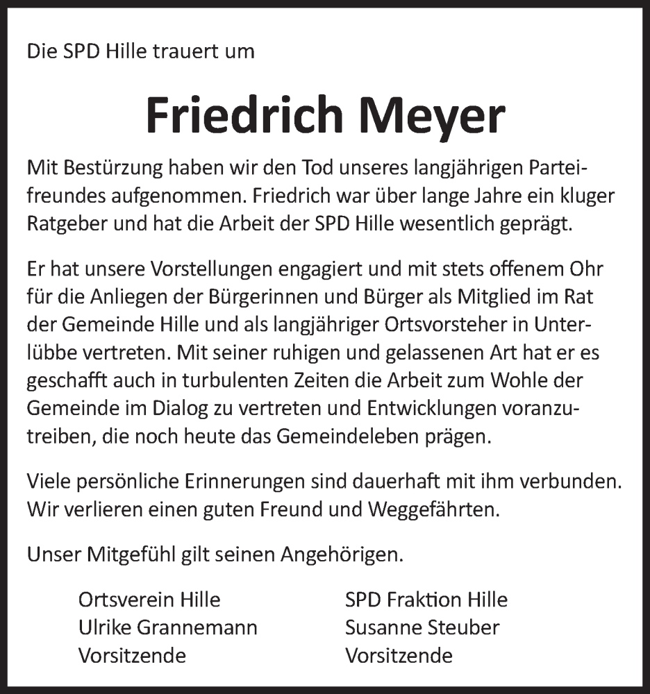  Traueranzeige für Friedrich Meyer vom 21.10.2023 aus Mindener Tageblatt