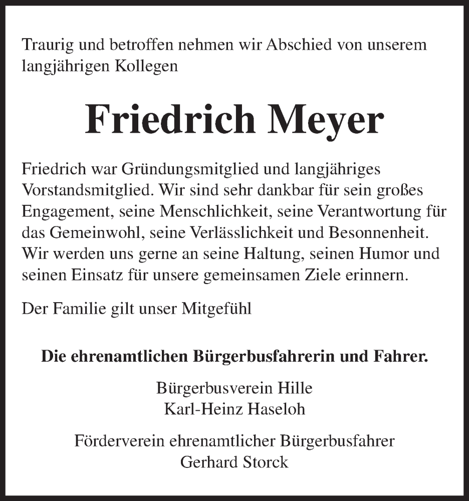  Traueranzeige für Friedrich Meyer vom 21.10.2023 aus Mindener Tageblatt