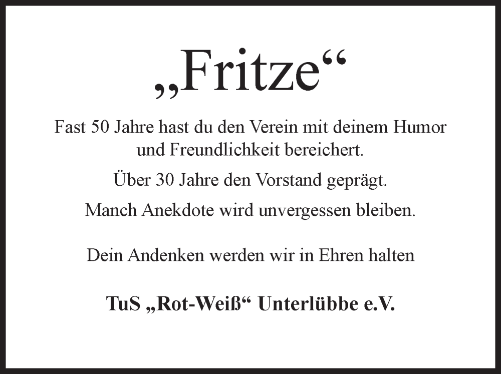  Traueranzeige für Friedrich Meyer vom 21.10.2023 aus Mindener Tageblatt