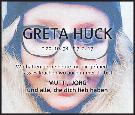 Anzeige von Greta Huck von Mindener Tageblatt