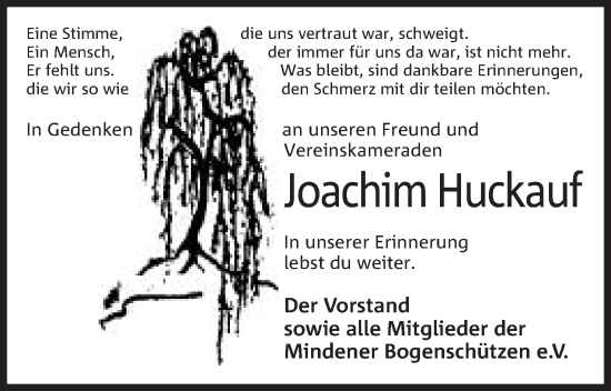 Anzeige von Joachim Huckauf von Mindener Tageblatt