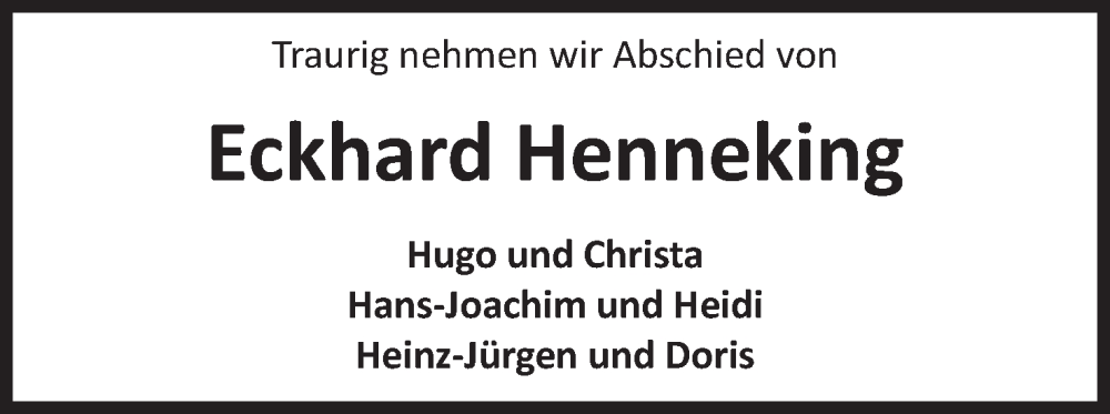  Traueranzeige für Eckhard Henneking vom 04.11.2023 aus Mindener Tageblatt