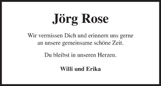 Anzeige von Jörg Rose von Mindener Tageblatt