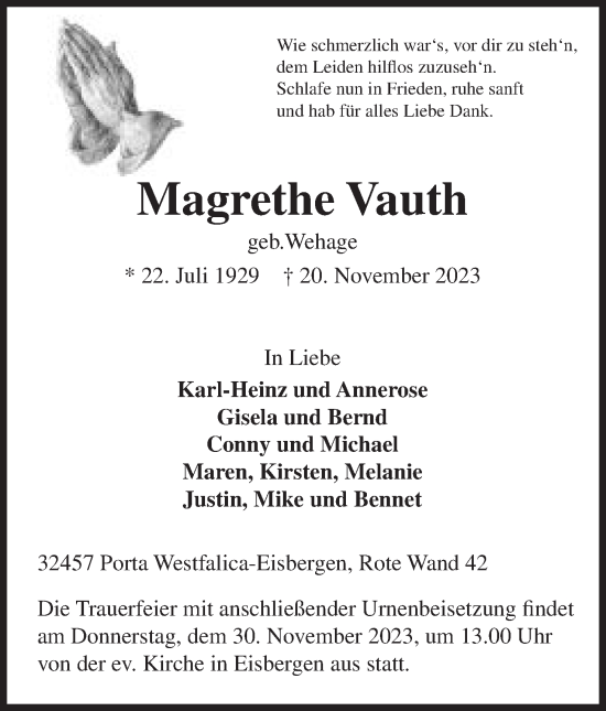 Anzeige von Magrethe Vauth von Mindener Tageblatt