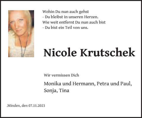 Anzeige von Nicole Krutschek von Mindener Tageblatt