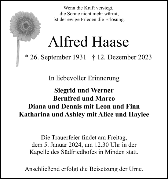 Anzeige von Alfred Haase von 4401