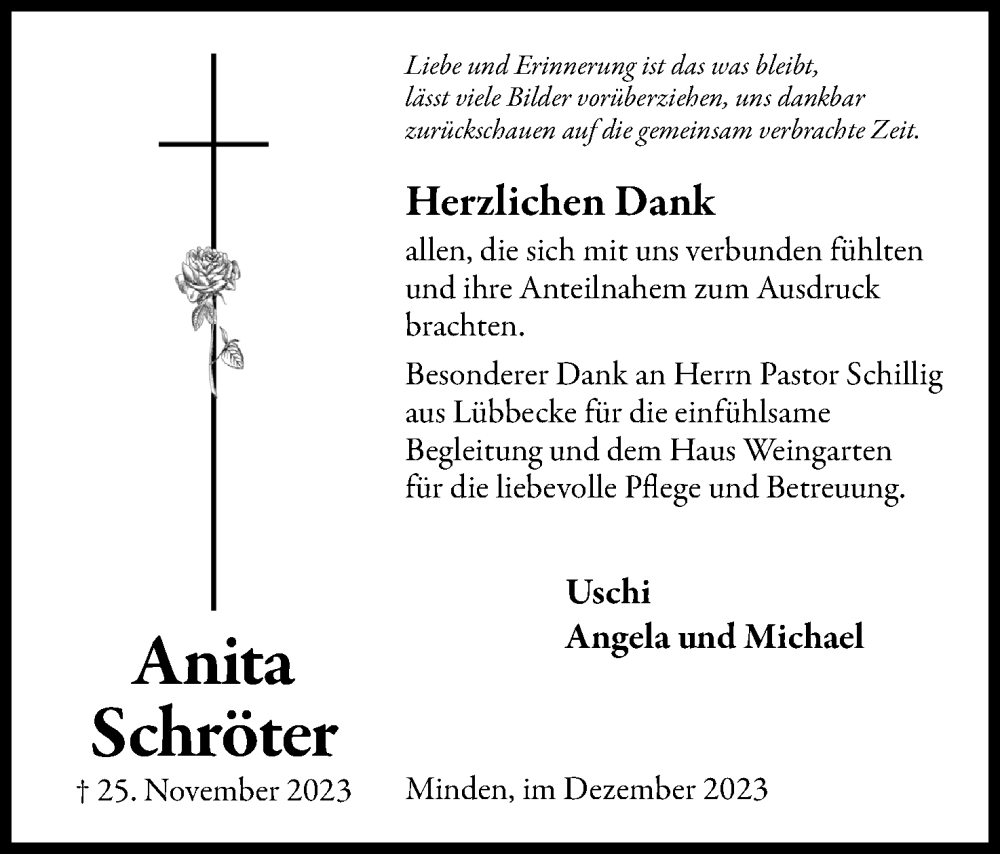  Traueranzeige für Anita Schröter vom 28.12.2023 aus 4401