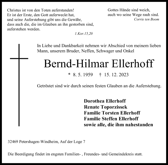 Anzeige von Bernd-Hilmar Ellerhoff von 4401