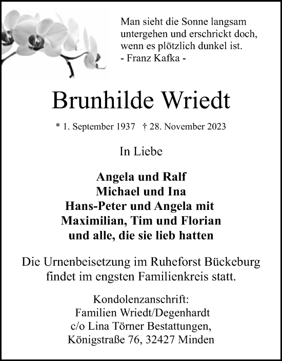 Anzeige von Brunhilde Wriedt von 4401