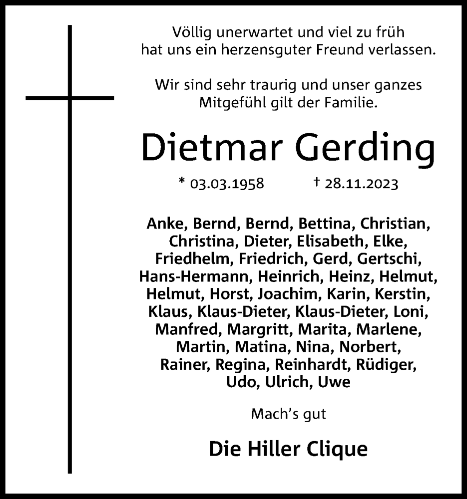  Traueranzeige für Dietmar Gerding vom 09.12.2023 aus 4401
