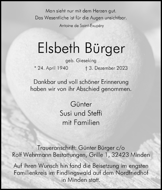 Anzeige von Elsbeth Bürger von 4401
