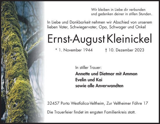 Anzeige von Ernst-August Kleinickel von 4401