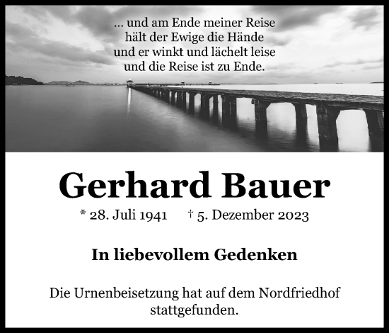 Anzeige von Gerhard Bauer von 4401