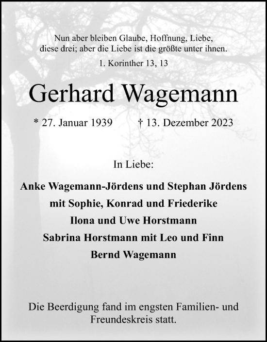 Anzeige von Gerhard Wagemann von 4401