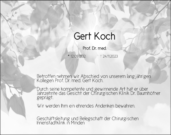 Anzeige von Gert Koch von 4401