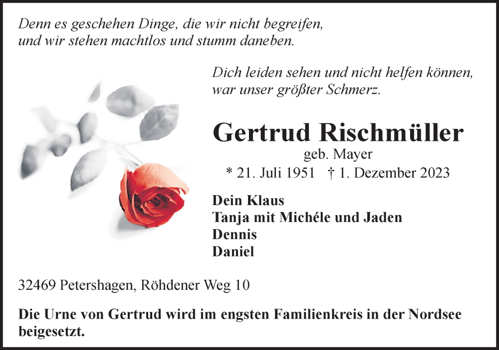  Traueranzeige für Gertrud Rischmüller vom 09.12.2023 aus 4401