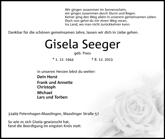 Anzeige von Gisela Seeger von 4401