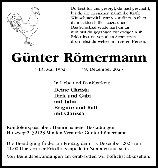 Anzeige von Günter Römermann von 4401