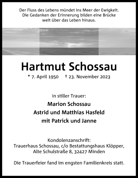 Anzeige von Hartmut Schossau von 4401