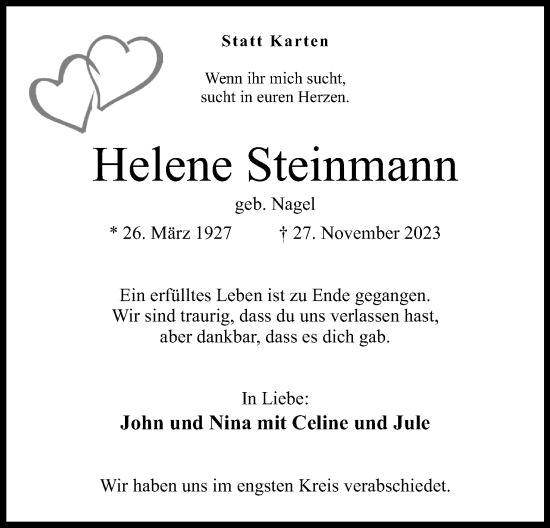 Anzeige von Helene Steinmann von 4401