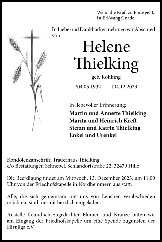 Anzeige von Helene Thielking von 4401