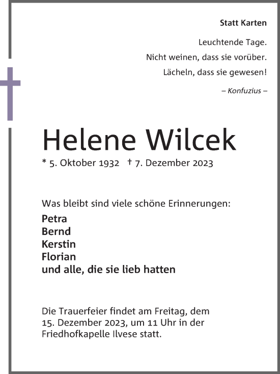 Anzeige von Helene Wilcek von 4401